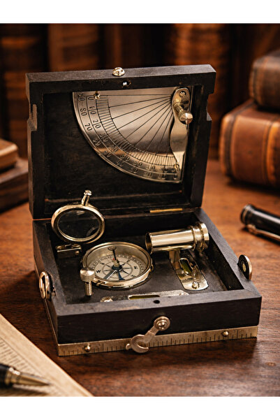 moryconcept Brass Engraved Compass with Wooden Box – Decorative & Collectible...