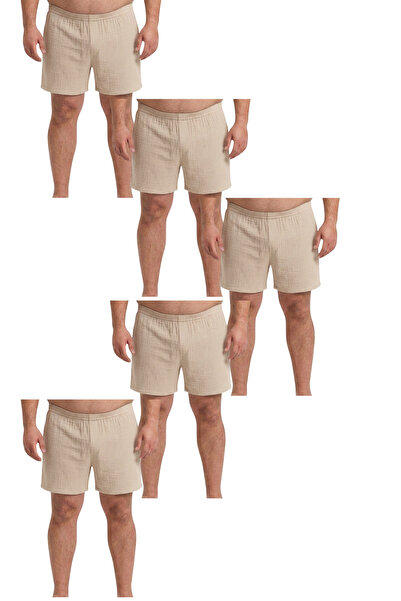 RELAXL 2XS-10XL بوكسر رجالي بيج 100% قطن من نسيج الموسلين، عبوة من 5 قطع