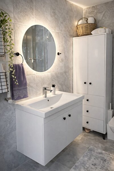 MatBeyaZ Banyo lavabo altı dolap banyo dolabı 54cm MDF malzeme lavabo üstü 60...