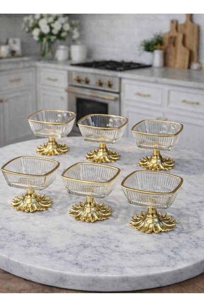 sahane & bazaar 6-Piece Gold & Silver Color Metal Footed Snack Bowl - Presentation Bowl - Bowl - Jam Bowl - Turkish Delight Bowl - Coffee Side Serving Bowl