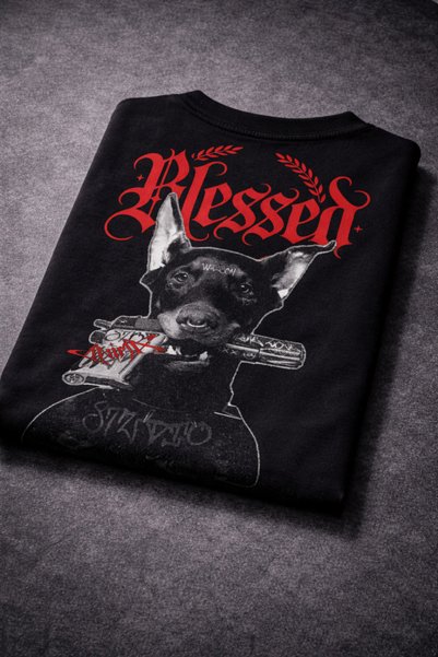 YOLO STREET Blessed Doberman Oversize T-Shirt – Back Print Streetwear Black 100% Cotton Unisex