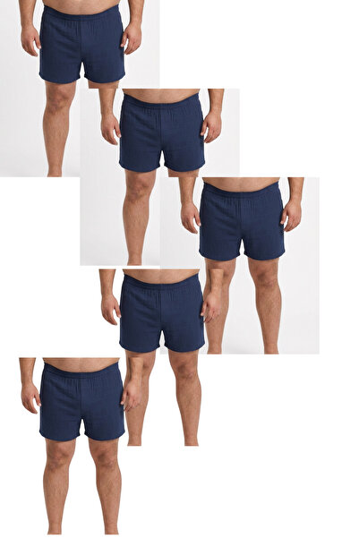 RELAXL 100% Cotton Soft Muslin Fabric Men's Navy Blue Boxer Shorts 5-Pack