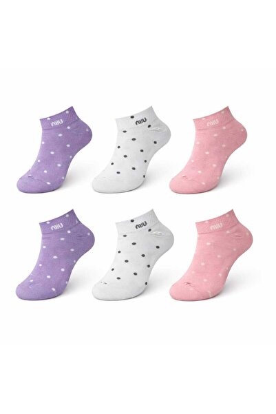 NoNameStore7 Unisex ankle socks with logo, 6 pairs, 2*White, 2*Pink, 2*Purple...