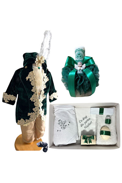 Your Baby Store Set complet botez baiat deosebit Fabian- verde cu costumas, b...