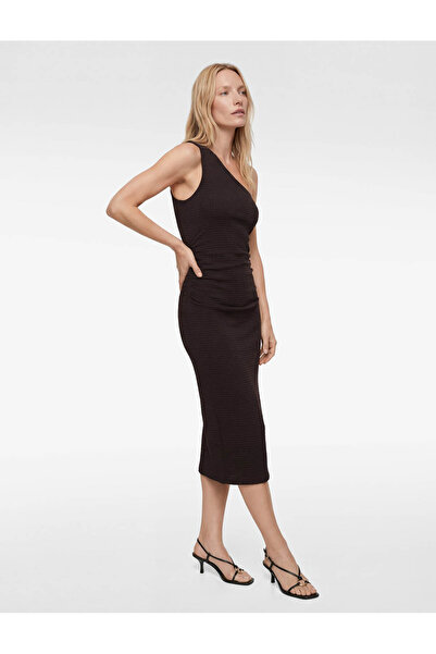 Koton Bürümcük Ύφασμα εφαρμοστό ντραπέ Φόρεμα μολύβι με έναν ώμο χωρίς μανίκια