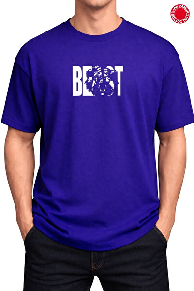 CLAYES TRICOU OVERSIZE ALBASTRU SAKS CU IMPRIMEU BEAST - 100% BUMBAC