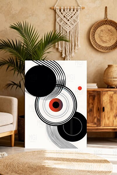 Mgi Design Inele geometrice moderne Tablou abstract pe pânză Negru Roșu Decor...