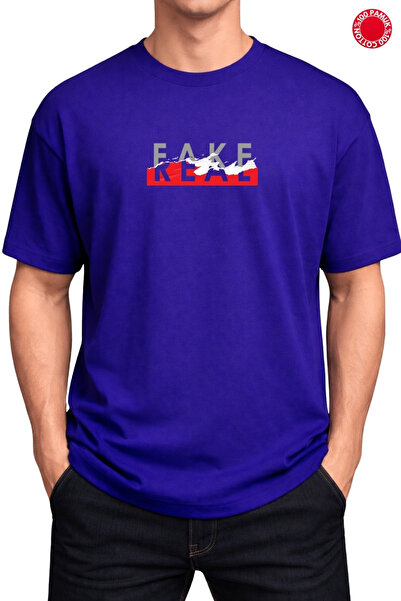 CLAYES Tricou supradimensionat SAKS BLUE cu imprimeu, cu aspect realist - 100...