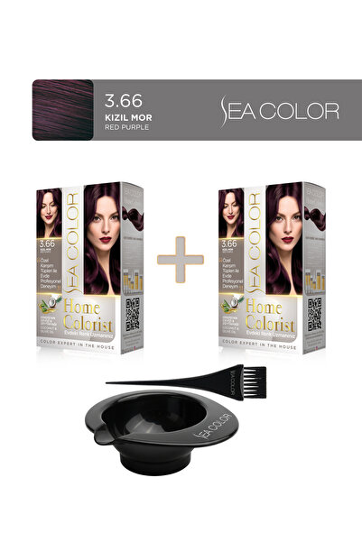 Sea Color 2'li Paket Home Colorist Set Saç Boyası 3.66 Kızıl Mor, Boya Tası v...