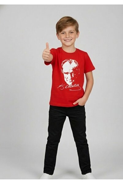 NACAR STORE Dečija ATATURK majica sa printom i set crnih lanenih pantalona 23...