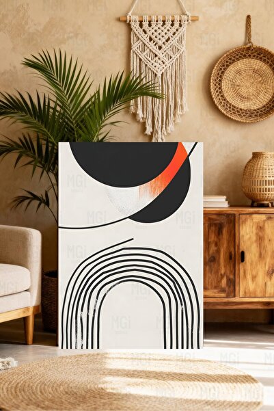 Mgi Design Tablou pe pânză modern abstract, în formă de centură, negru portoc...