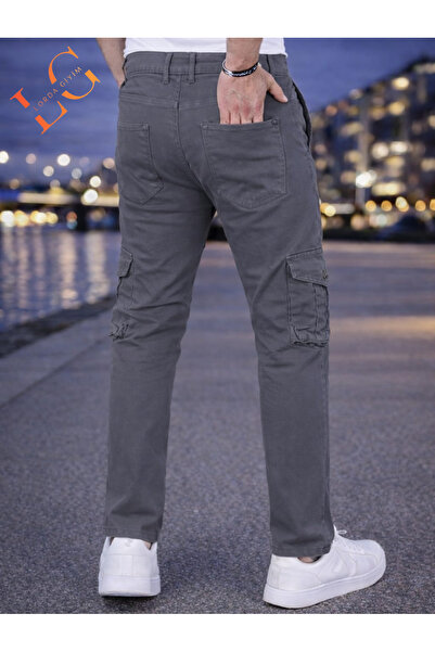LORDA GİYİM TONI S Men's Denim Pants with Cargo Pockets Lycra High Waist Zippered Gray
