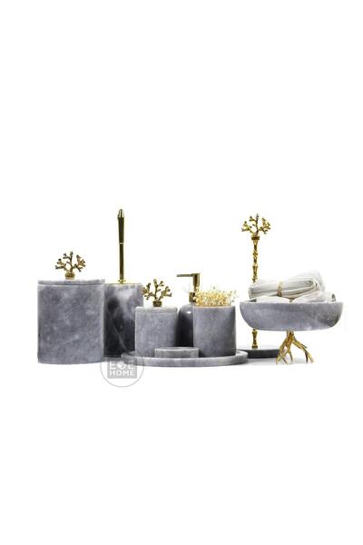 ege gross DEKORATİF DOĞAL GRİ MERMER 9 PARÇA GOLD BANYO SETİ RULO/KASE