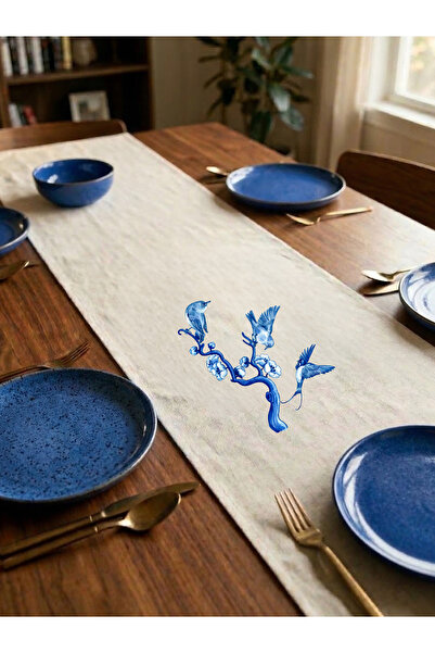 Menar Tasarım Linen Runner 110*40 cm Design Decorative Runner Kitchen and Liv...