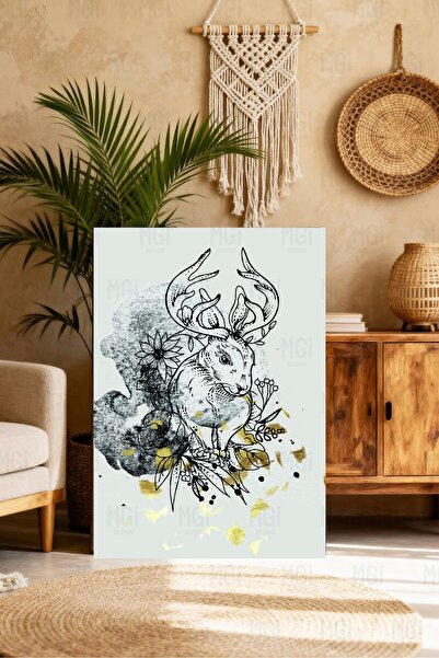 Mgi Design Iepure cu coarne, tablou pe pânză, decor abstract cu figuri de ani...