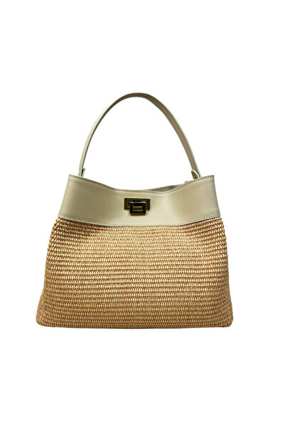 ESTE Raffia and genuine leather handbag