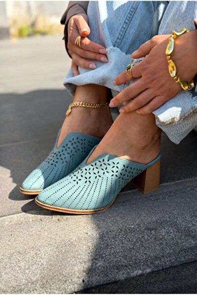 I Love Shoes Noravina Genuine Leather Heeled Slippers Blue