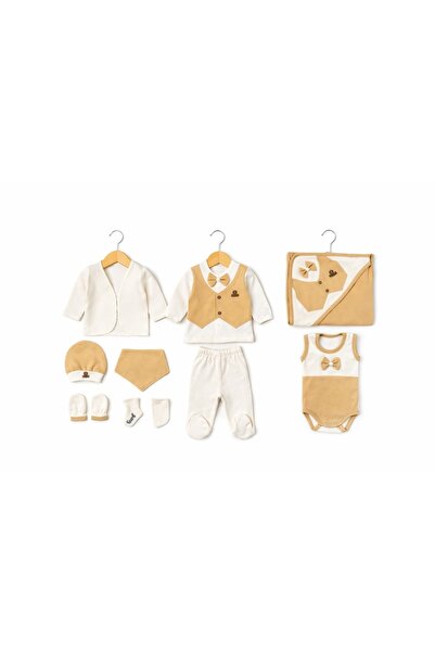 Pure Boutique Set bebe 10 piese elegant bej alb body pantaloni paturica caciulita premium