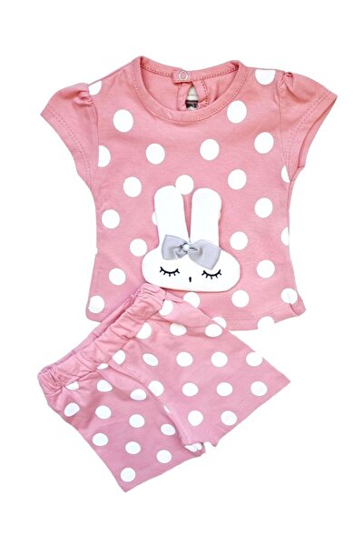 Miniworld Baby Set de vara scurt fetite, bumbac, model cu iepurasi, Roz