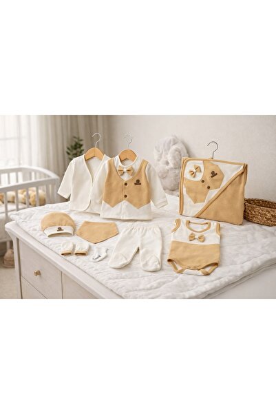 Pure Boutique Baby set 10 pieces elegant beige white bodysuit pants blanket h...