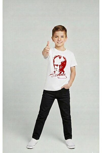 NACAR STORE Dečija ATATURK majica sa printom i set crnih lanenih pantalona 23...