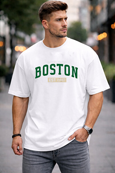 DEEPSENCE White Oversize T-Shirt Boston Green Design