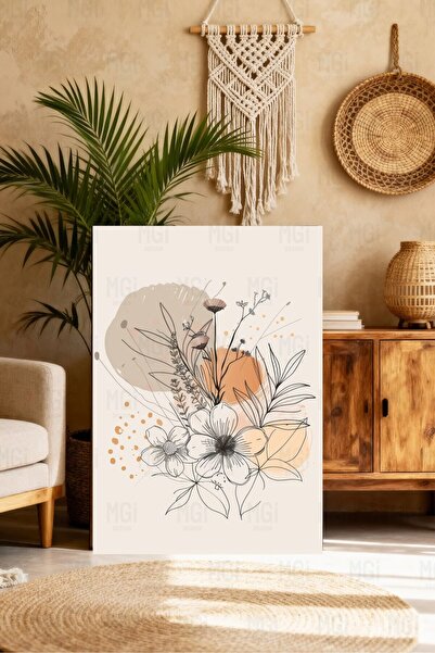 Mgi Design Tablou abstract floral pe pânză, decor de perete floral bej