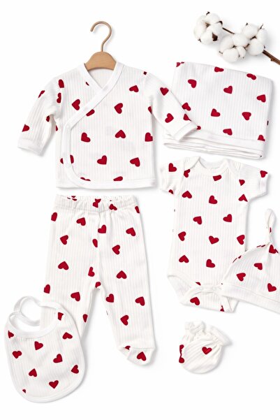 Pure Boutique 7-piece baby set: heart bodysuit, pants, blouse, blanket, hat, ...