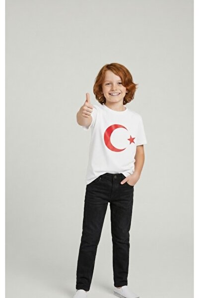 NACAR STORE Tricou cu imprimeu AYYILDIZ pentru băieți și set de pantaloni neg...