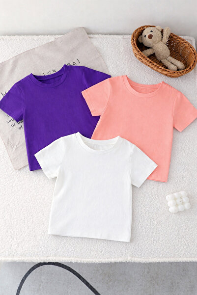SPORTİVEA 🔥 3-Piece Children's Basic T-Shirt Set 100% Cotton – Comfortable F...