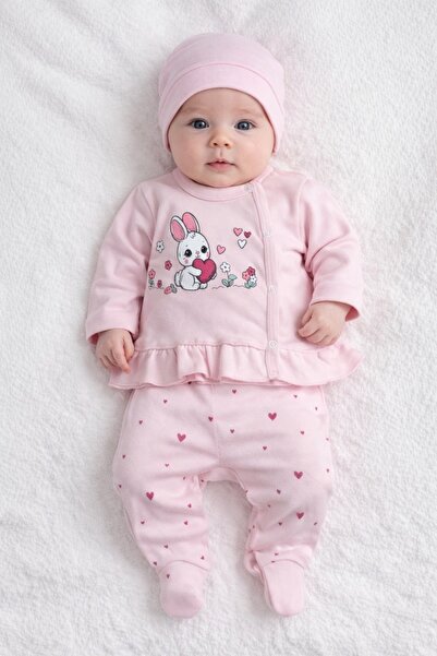 Pure Boutique Baby girl pink bunny heart 3-piece set blouse pants boots and hat