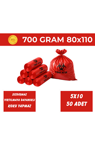 Yağmur Grup Endüstriyel 80x110 Tıbbi Atık Torbası 10'lu 700 Gr Jumbo Boy Kırm...