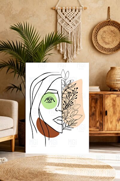 Mgi Design Pictură pe pânză cu artă minimalistă a feței de femeie, decor mode...