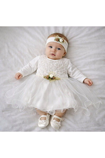 Bebelul Κομψό λευκό φόρεμα 4 τεμαχίων για κορίτσια Babylia