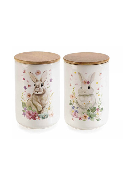 Decorer Set of 2 Decorative Jars Rabbit 10x15 cm