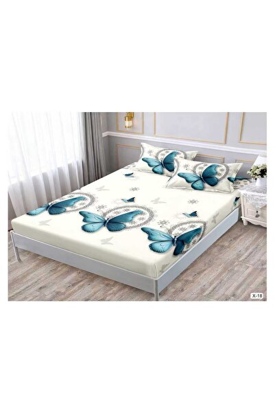 Antoniabeautyshop Elegant blue butterfly elastic sheet 2-sided pillowcase dou...