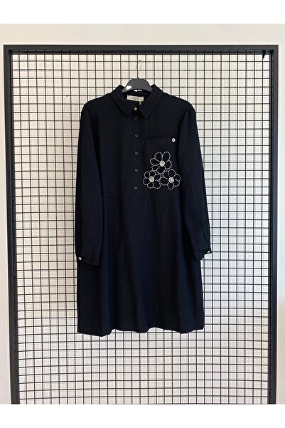 Armine TREND 26YT464 Yaka Papatya İşlemeli Tunik - Siyah