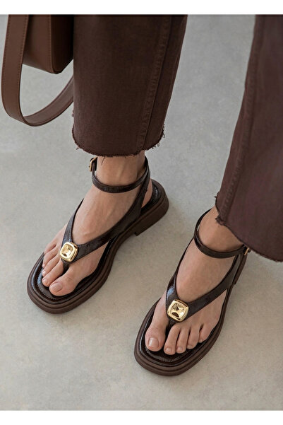 HVZ Exclusive Brown Women's Flip-Flop Sandals with Drawstring, Bodrum Style S...