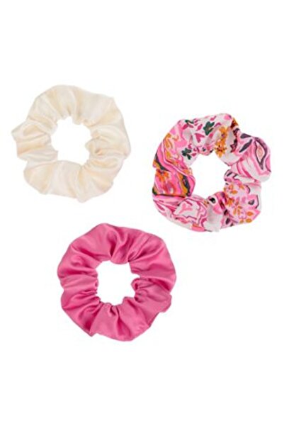SHOPIENS Elastice de păr din satin, fucsia, ecru, cu imprimeu floral, pentru ...