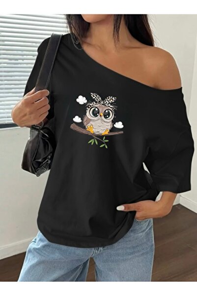 FUFLUNS TRICOU DE DAMĂ SUPRADimensionat CU IMPRIMEU PĂUNĂ ȘI GULER ROTUND