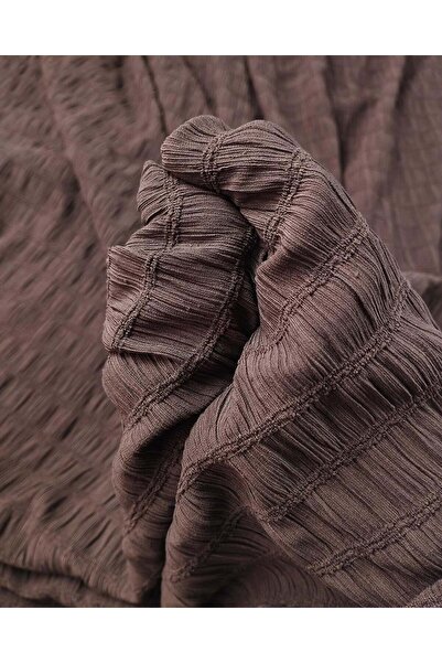 Kumaş Parça Țesătură din jerseu plisată de culoare maro amar (Lățime 140 cm x...