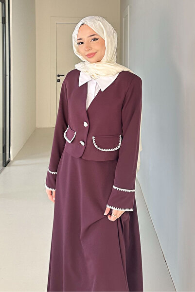 Ovn. Carlotta Heart Flower Buttoned Skirt Suit - Plum