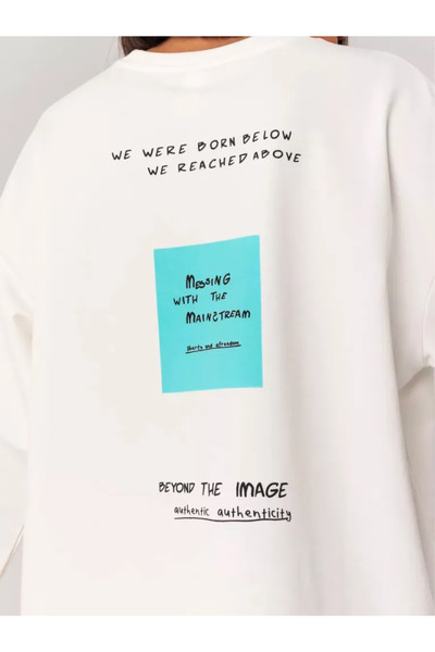 ELNOYA Women's White Letter Printed Oversize Sweatshirt