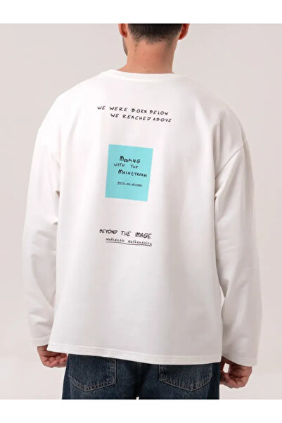 ELNOYA Unisex White Printed Oversize Sweatshirt