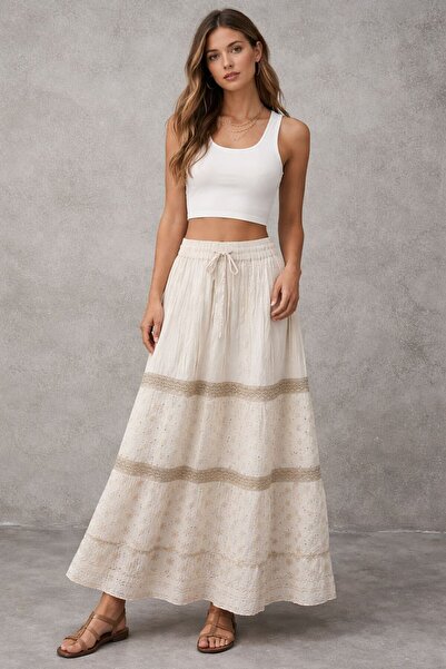 Generic Long Cotton Skirt with Edges
