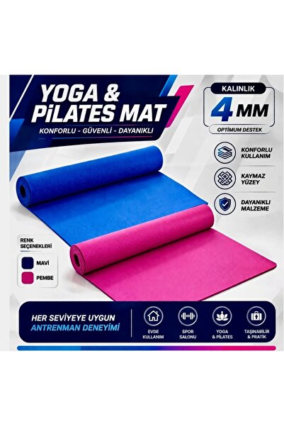 Dinç Spor Yoga & Pilates Matı 4 mm – Kaymaz Yüzeyli, Konforlu ve Dayanıklı Sp...