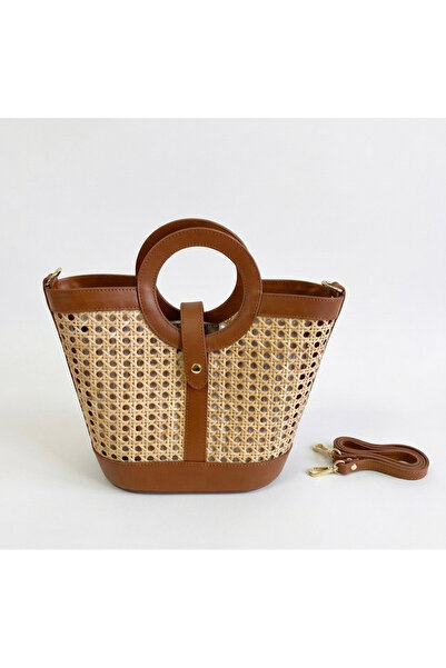 ESTE Rattan Basket-Bag with Genuine Leather trim