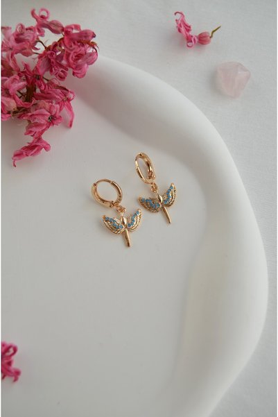 Sacce Scarves&Accessories Mikail Angel Figured Hoop Earrings – Minimal Earrings with Turquoise Stones, Zircon Detail, Luck & Protection Symbol