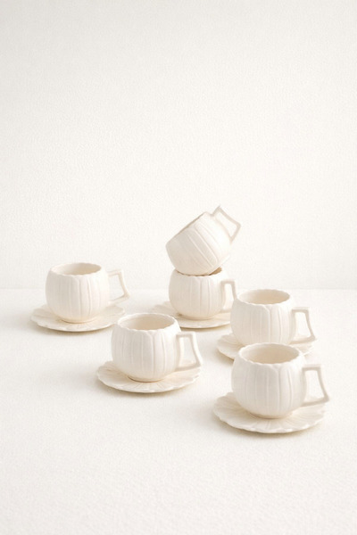 Mirilliahome Papatya Cup Set 6-Piece Porcelain Turkish Coffee Cup Set