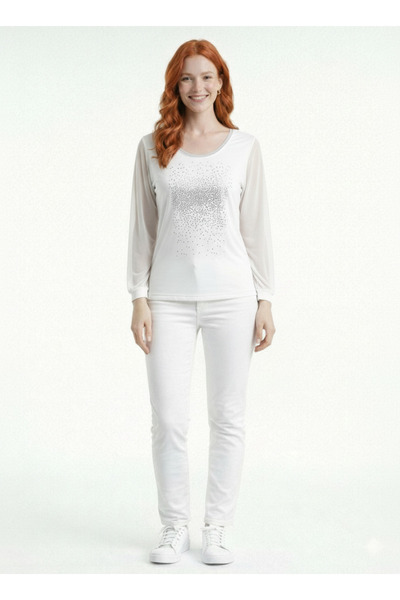 Neden Tekstil Long Sleeve Tulle Detailed Women's Blouse